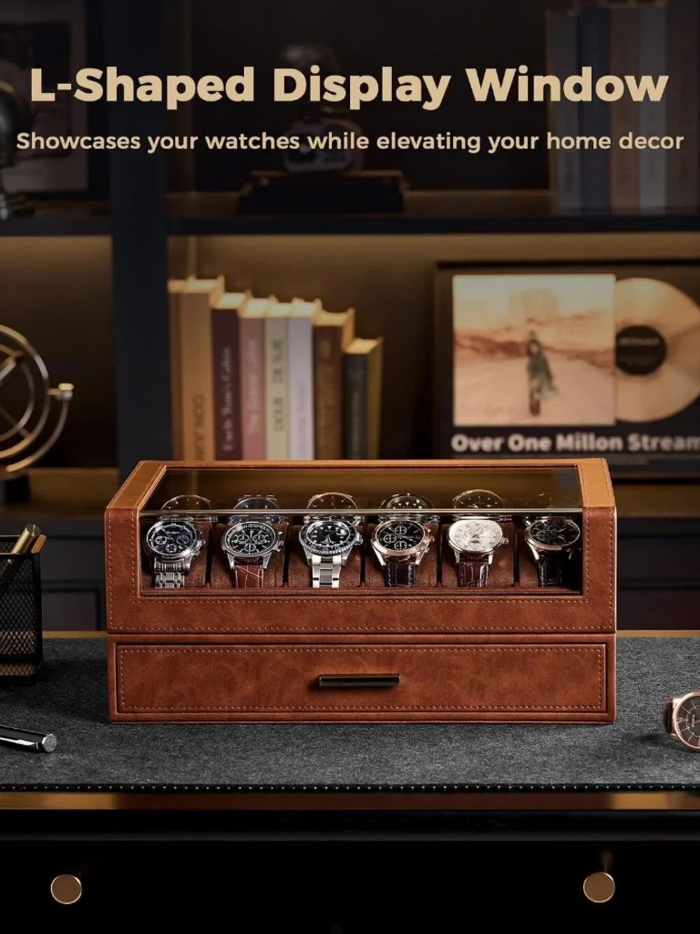 12-Slot Men's Watch Display Box - Elegant Brown Storage Case for Watches
